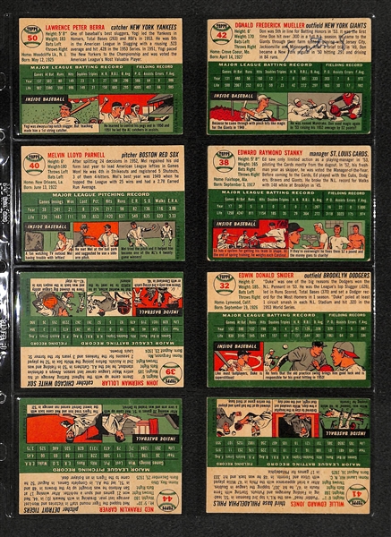 Lot Of 20 1954 Topps Baseball Cards w. Yogi Berra & Duke Snider